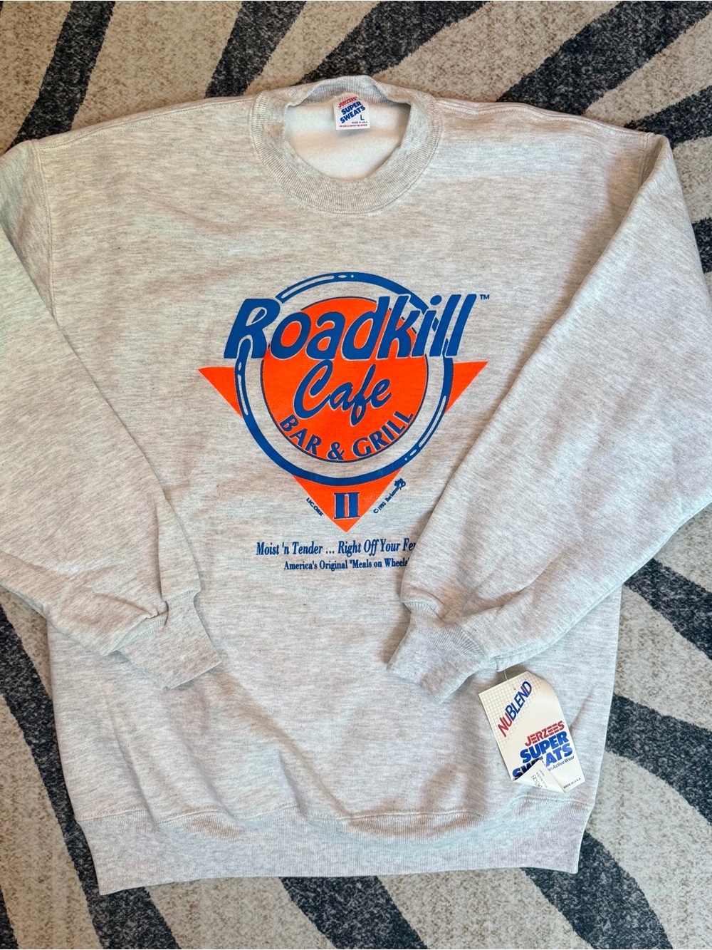 NWT Vintage Deadstock Jerzees  Road Kill Cafe  Gray Sweatshirt Large